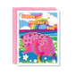 Colorful Mother's Day card with cartoon characters and rainbow