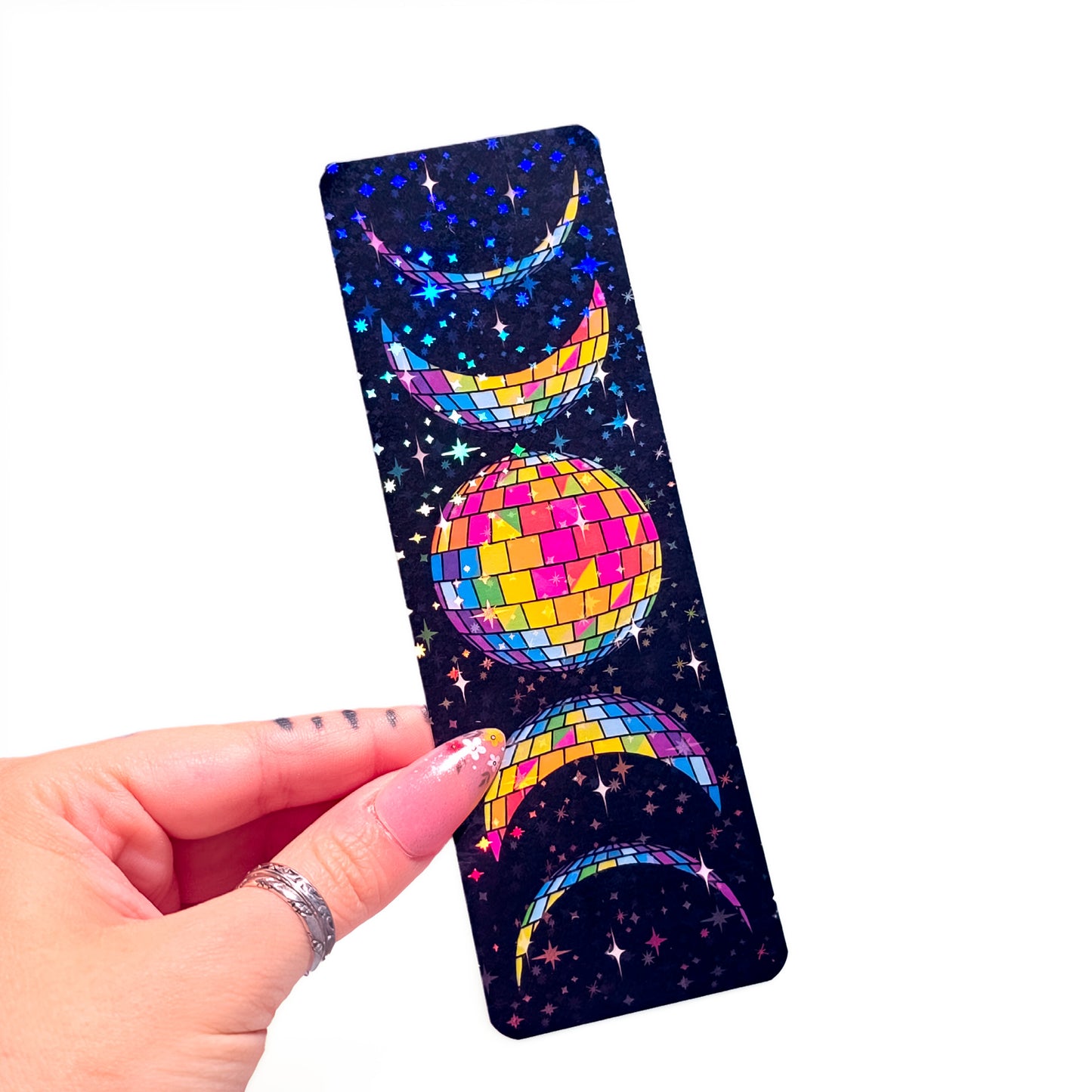 Rainbow Disco Ball Moon Holographic Bookmark