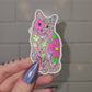 Floral Cat Sticker, 1.5 x 3 in.