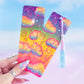 Rainbow holographic clouds bookmarks – laminated colorful handmade stationery gifts with tassel option