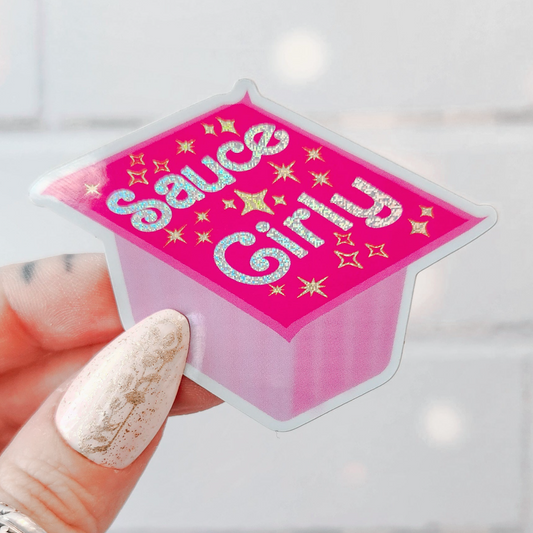 Sauce Girls Pink Holographic Sticker, 2.6 x 1.9 in.