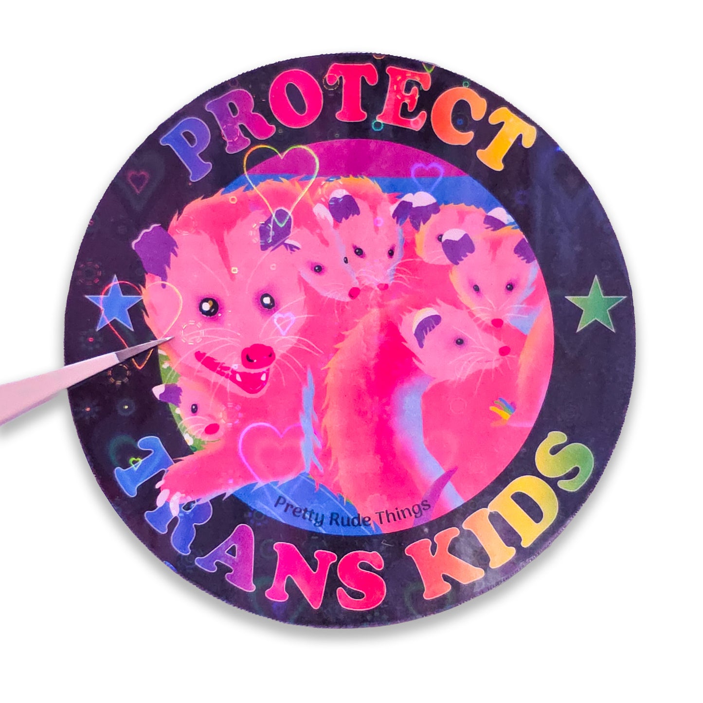 Protect Trans Kids Rainbow Possum Family Sticker, 3 x 3 in.