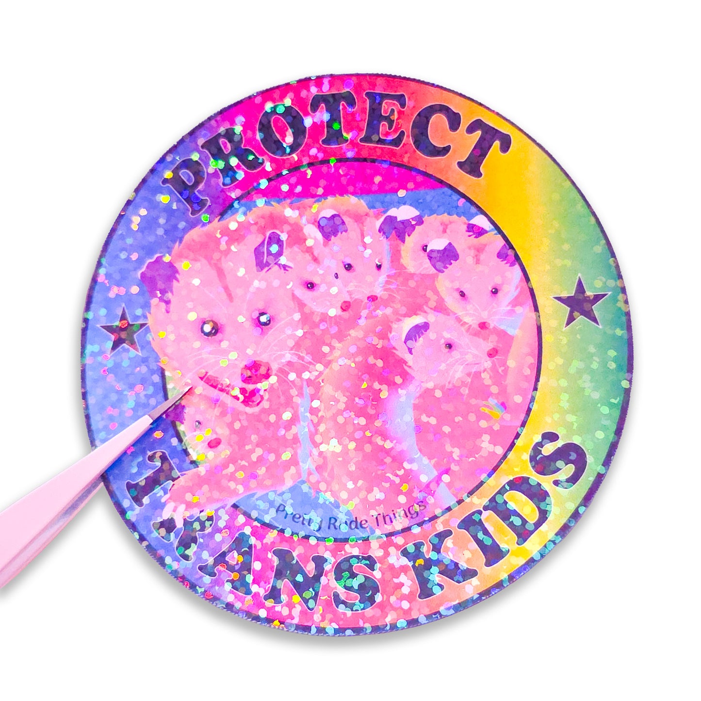 Protect Trans Kids Rainbow Possum Family Sticker, 3 x 3 in.