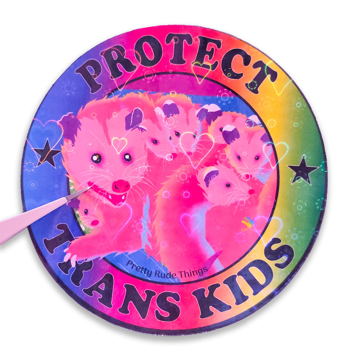 Protect Trans Kids Rainbow Possum Family Sticker, 3 x 3 in.