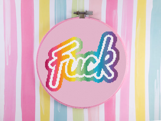 Digital Cross Stitch Pattern - Lisa Frank Inspired "fuck" pattern