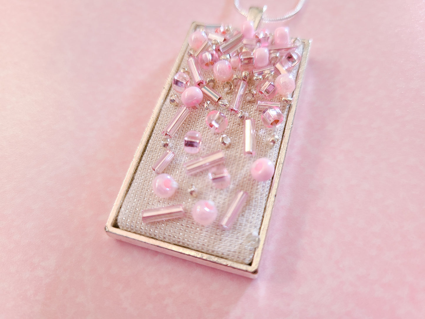 Embroidered Pink Beaded Necklace