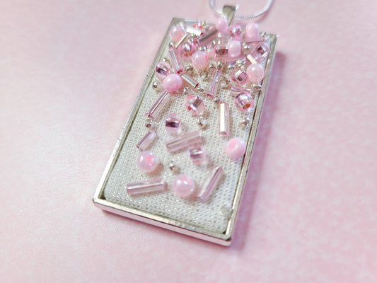 Embroidered Pink Beaded Necklace