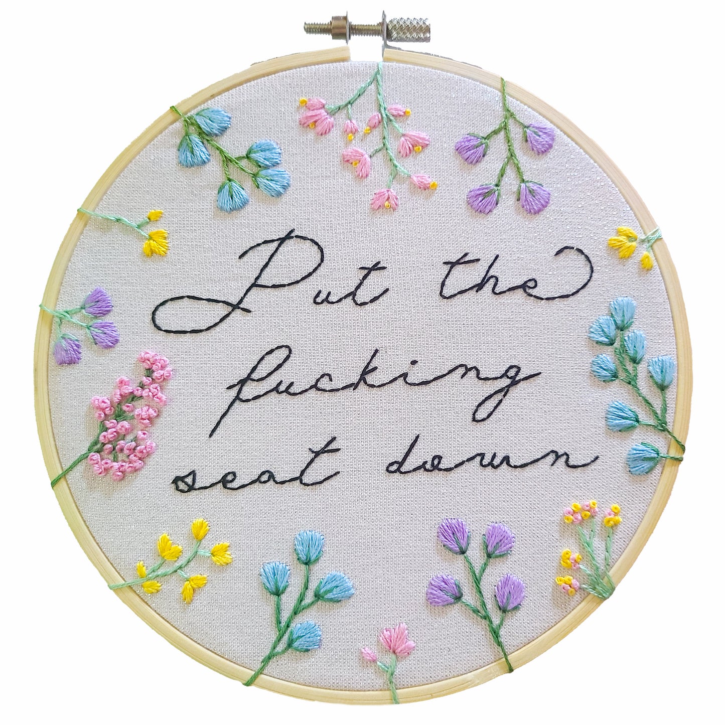 Put the fucking seat down - Original Embroidery Art, 6 in.