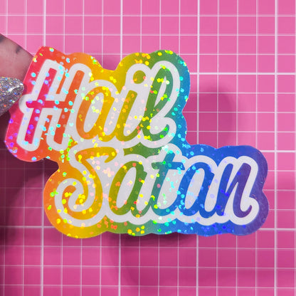 Hail Satan - Lisa Frank Inspired Holographic Sticker, 3 x 2.25 in.