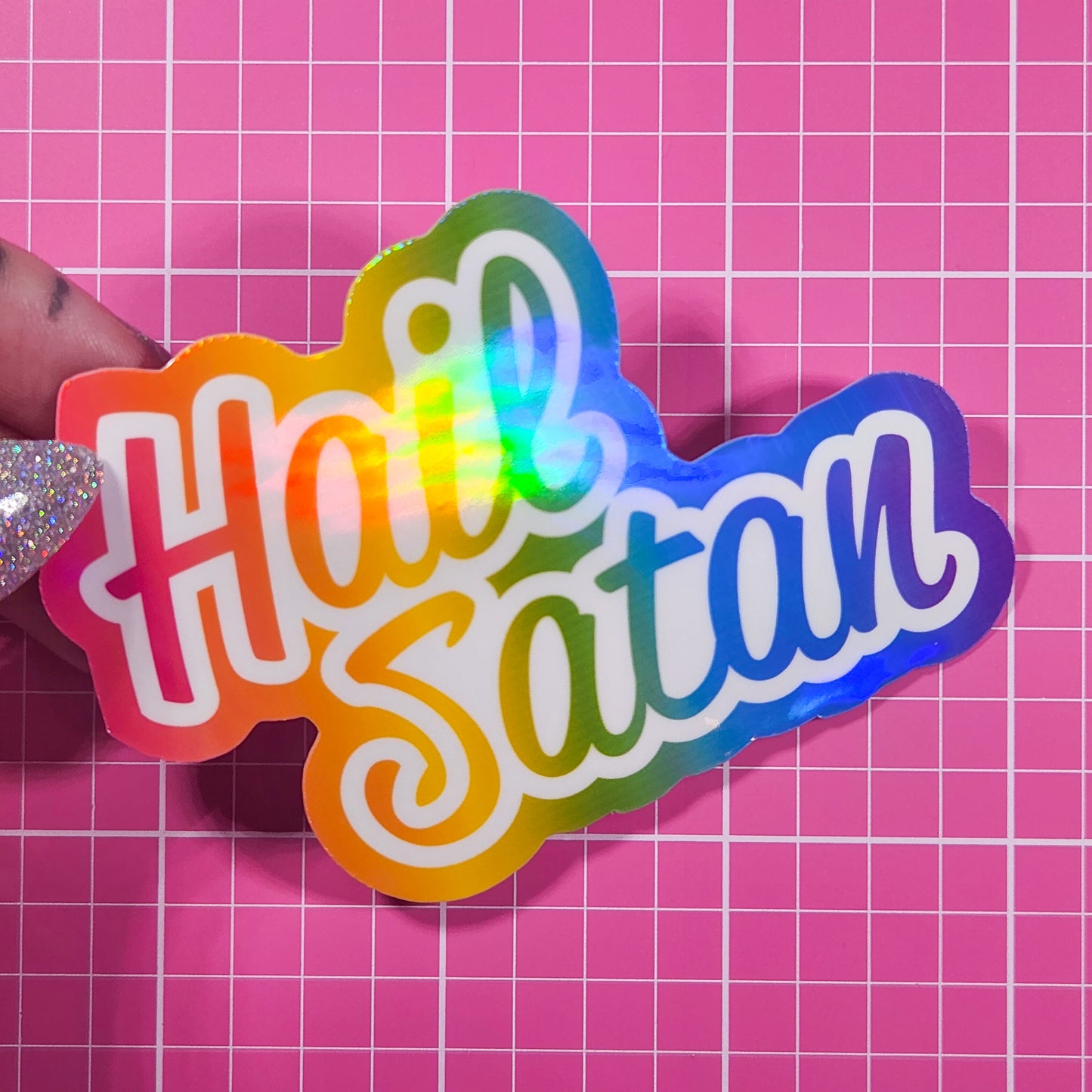 Hail Satan - Lisa Frank Inspired Holographic Sticker, 3 x 2.25 in.