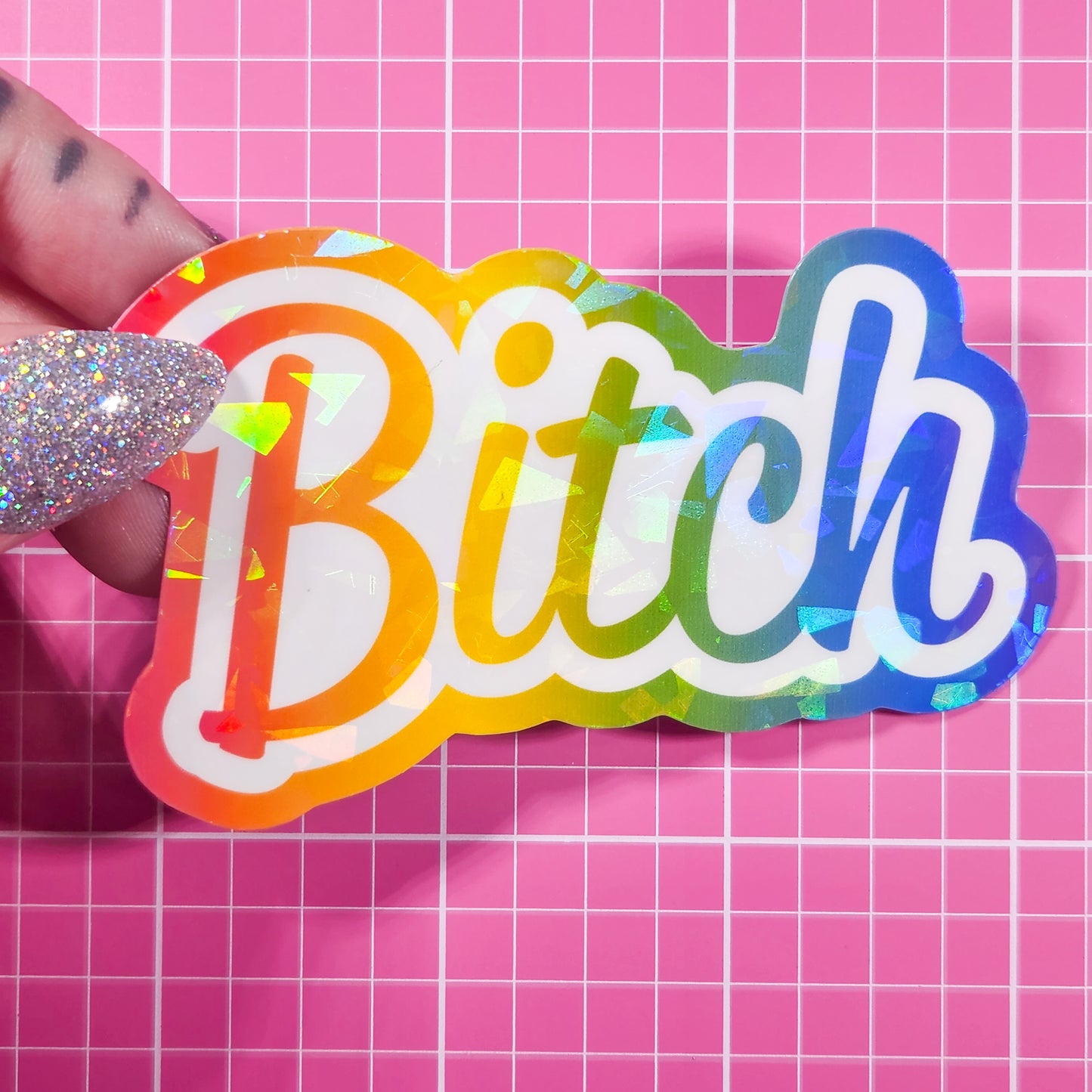 Bitch - Lisa Frank Inspired Holographic Sticker, 3x2 in.