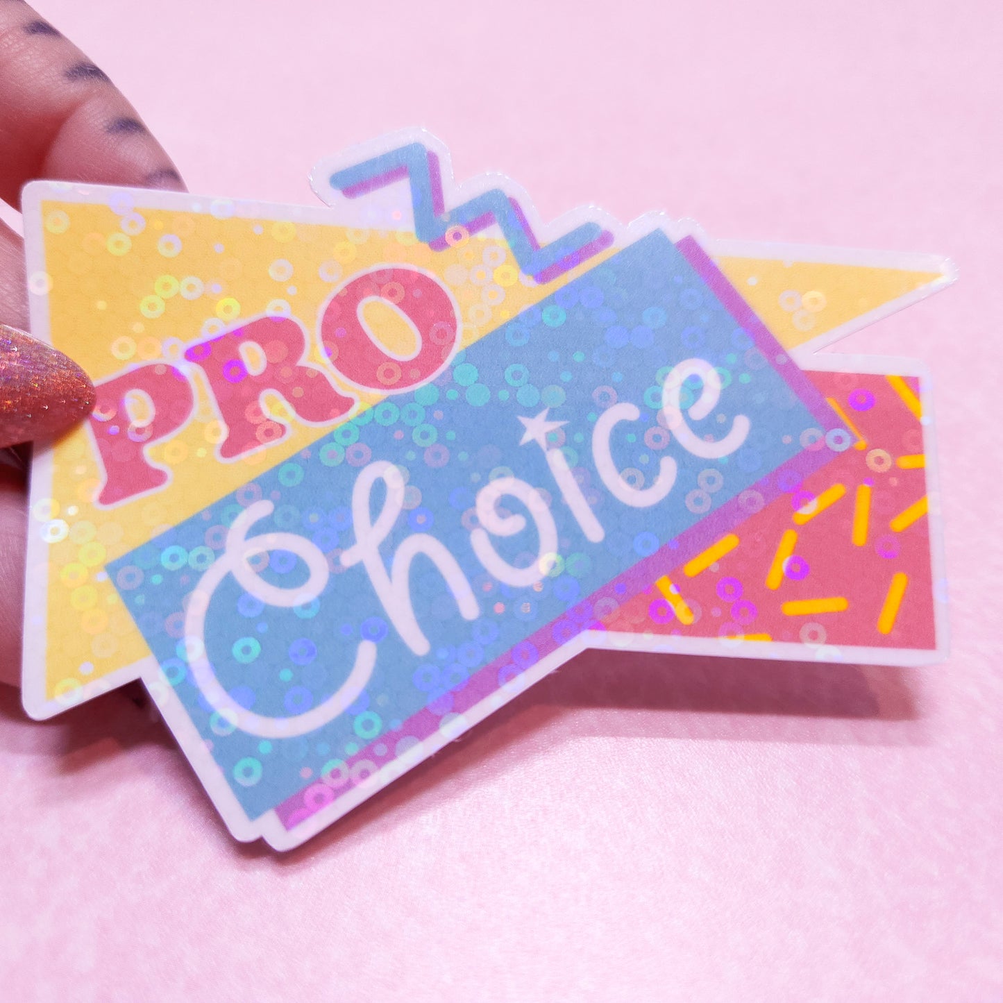 90s Pro Choice Holographic Sticker, 3.25x2.25 in.