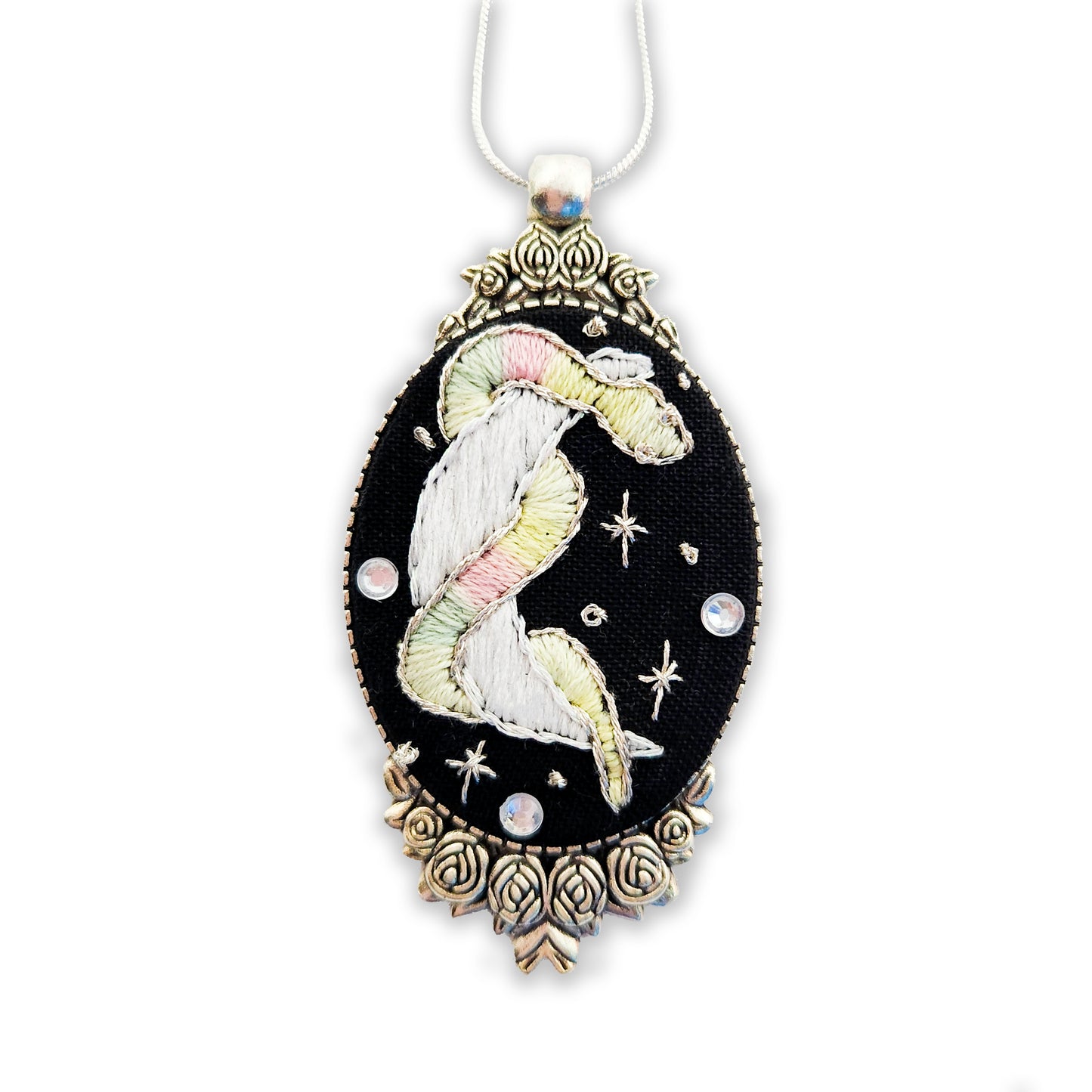 Glow-in-the-dark Moon and Snake Embroidered Necklace