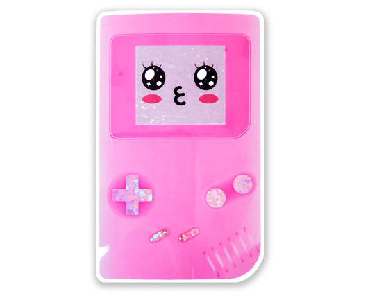 Pink Kawaii Gameboy Holographic Sticker, 2.4 x 4"