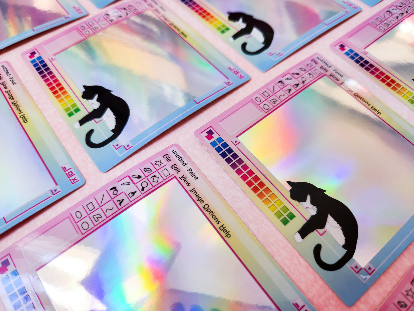 Rainbow Pastel MS Paint Sleeping Cat Holographic Sticker, 3.2 x 3 in.