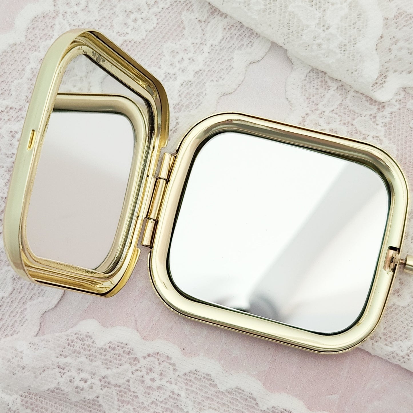 Embroidered Compact Gold Mirror