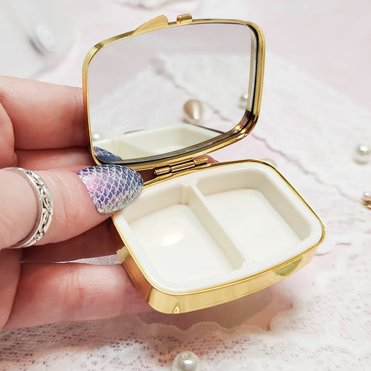 Small Embroidered Compact Mirror Pill Case