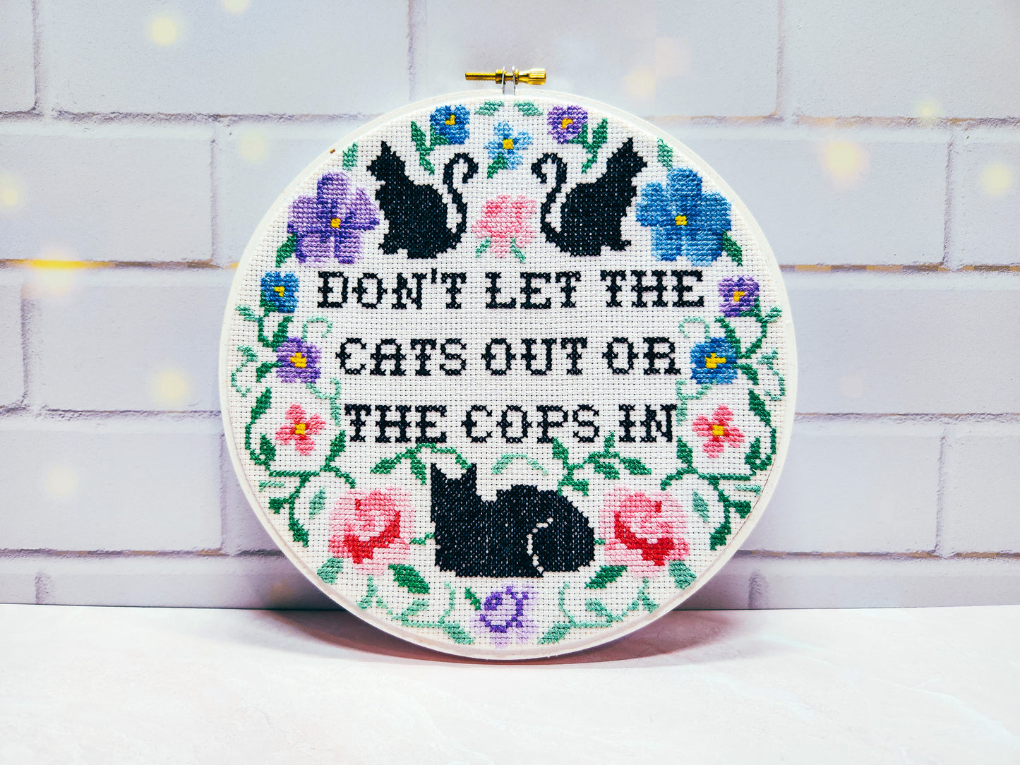 Digital Cross Stitch Pattern - Don't Let The Cats Out Or The Cops In