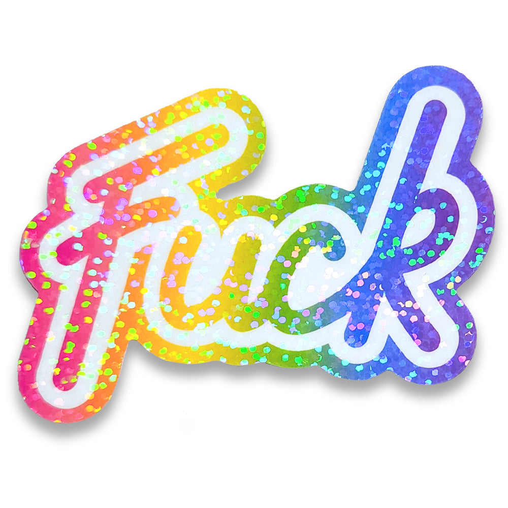 Lisa Frank Inspired "Fuck" Holographic Sticker, 2.75 x 3 in.