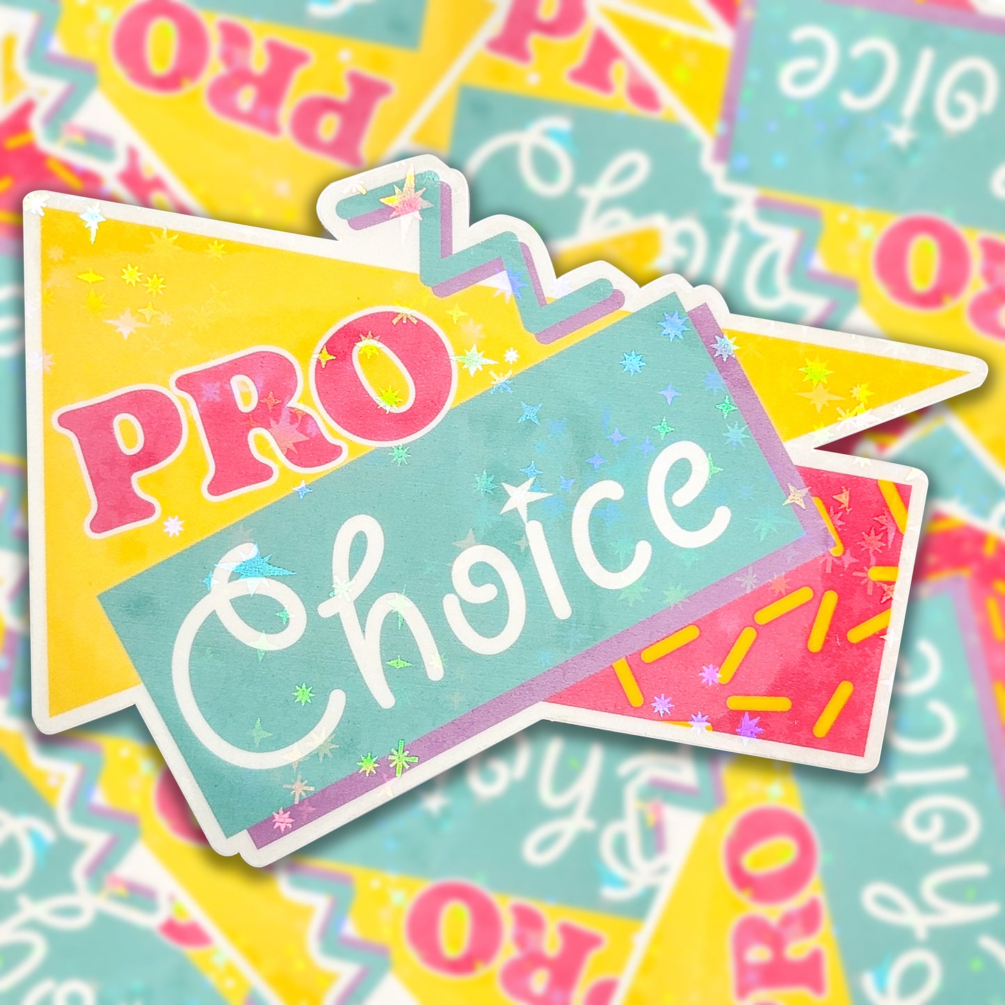 90s Pro Choice Holographic Sticker, 3.25x2.25 in.