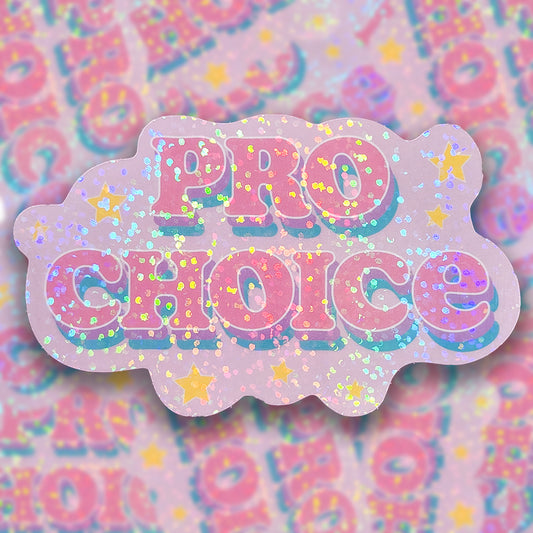 Pastel Cloud Pro Choice Holographic Sticker, 3.5 x 2 in.