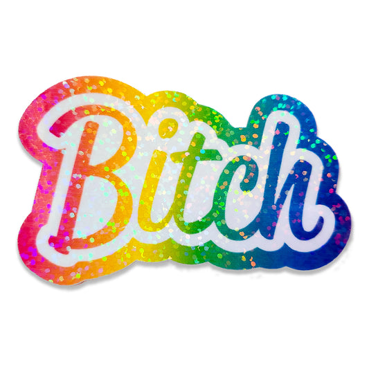 Bitch - Rainbow Holographic Sticker, 3x2 in.