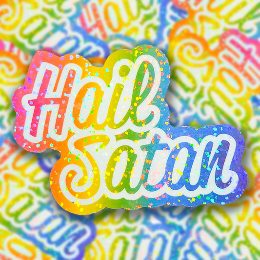 Hail Satan - Rainbow Holographic Sticker, 3 x 2.25 in.