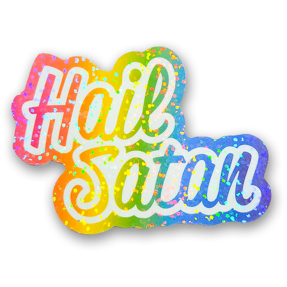 Hail Satan - Lisa Frank Inspired Holographic Sticker, 3 x 2.25 in.