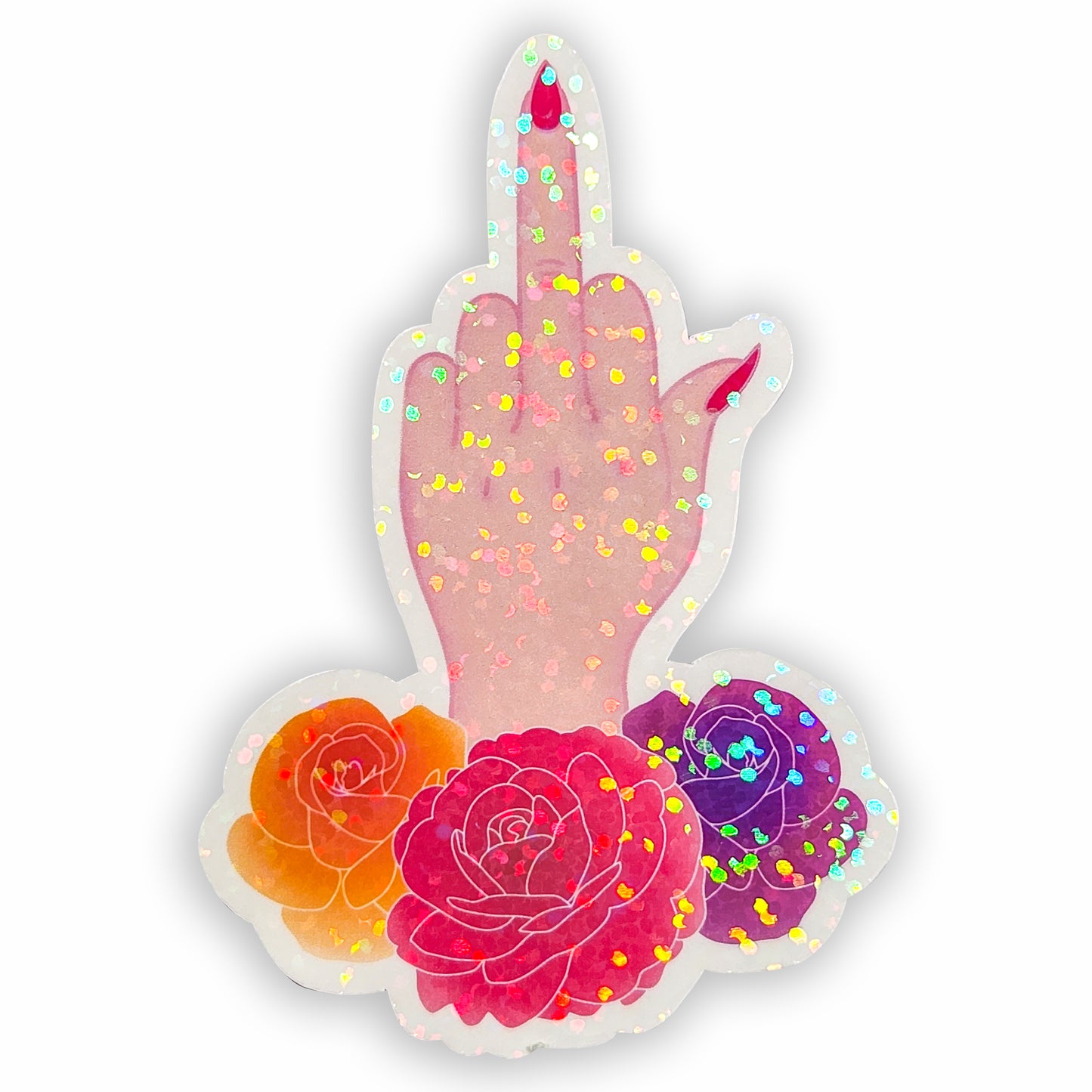 Female Middle Finger Holographic Sticker, 2x3 in.