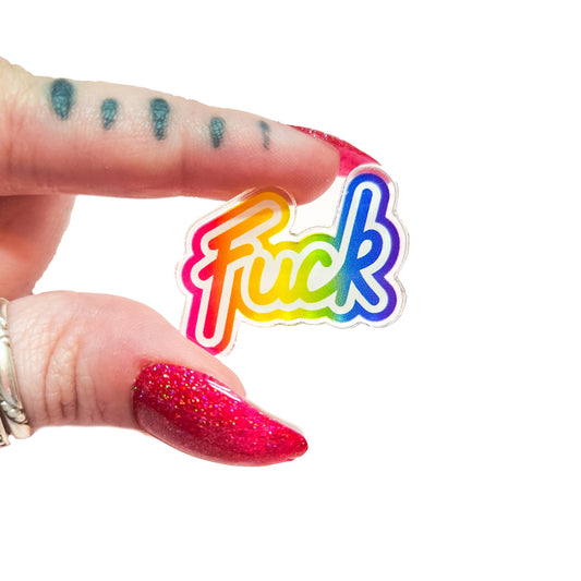 Lisa Frank Inspired "Fuck" Acrylic Pin, 1x1.25 in.