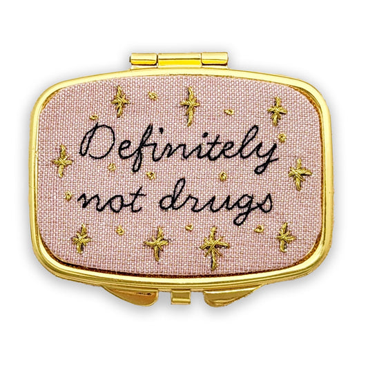 Small Embroidered Compact Mirror Pill Case