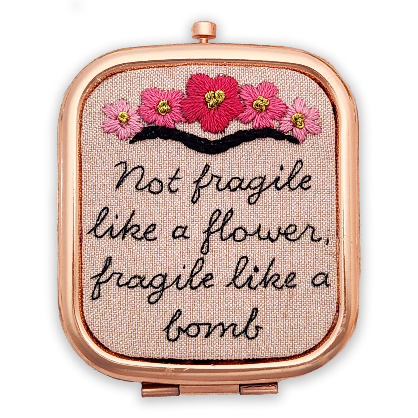 Embroidered Frida Kahlo Quote Compact Mirror