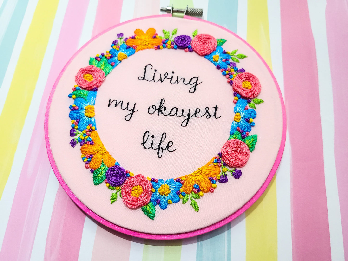 Living My Okayest Life - Finished Hand Embroidery Art