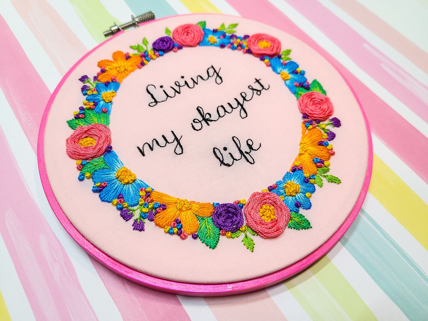 Living My Okayest Life - Finished Hand Embroidery Art