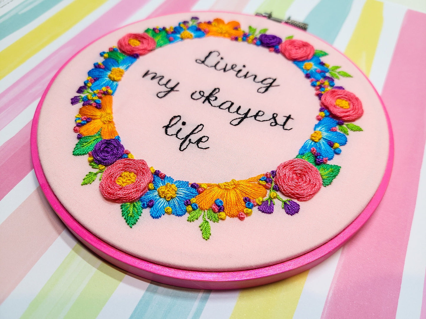 Living My Okayest Life - Finished Hand Embroidery Art