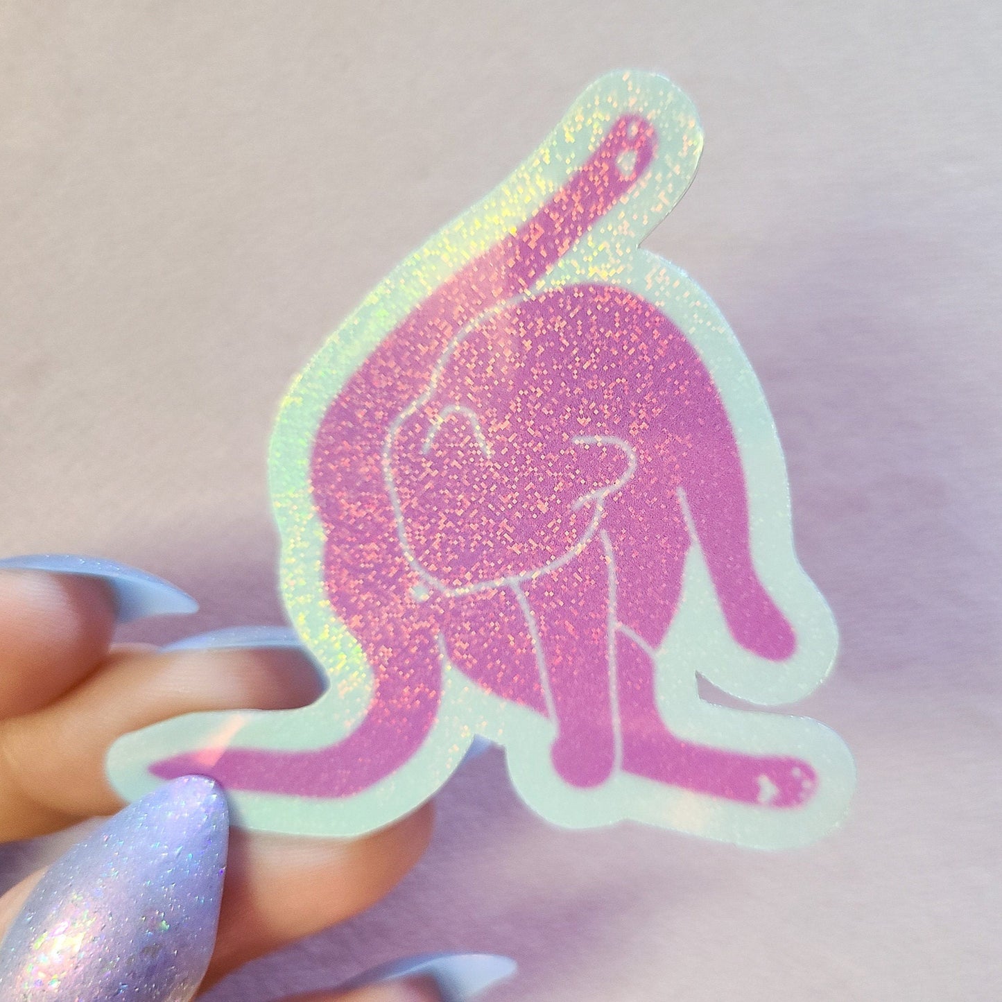 Self Care Cat Butt Holographic Sticker, 2.25x2 in.