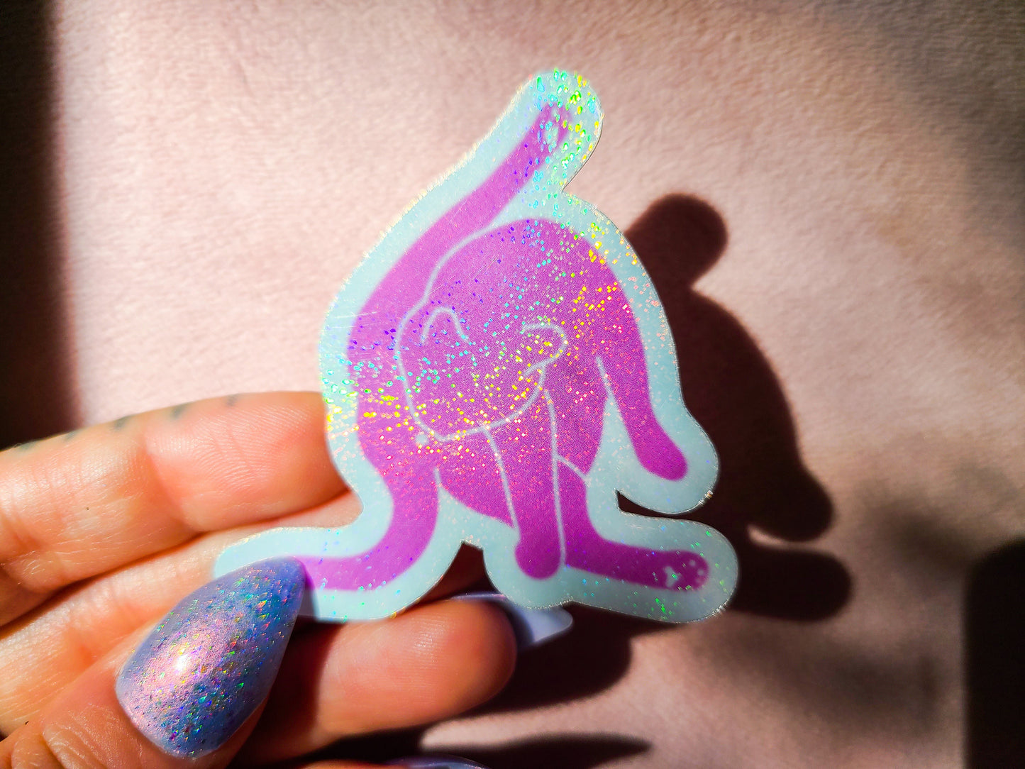 Self Care Cat Butt Holographic Sticker, 2.25x2 in.