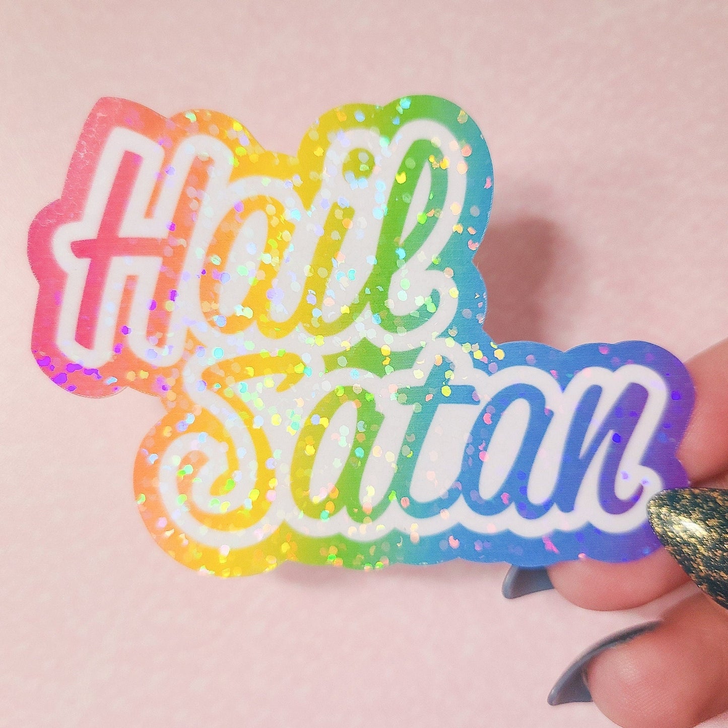 Hail Satan - Lisa Frank Inspired Holographic Sticker, 3 x 2.25 in.