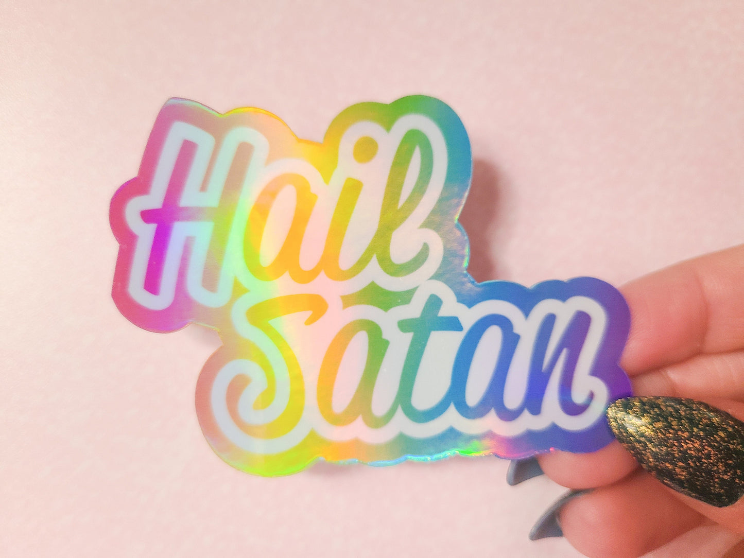 Hail Satan - Lisa Frank Inspired Holographic Sticker, 3 x 2.25 in.