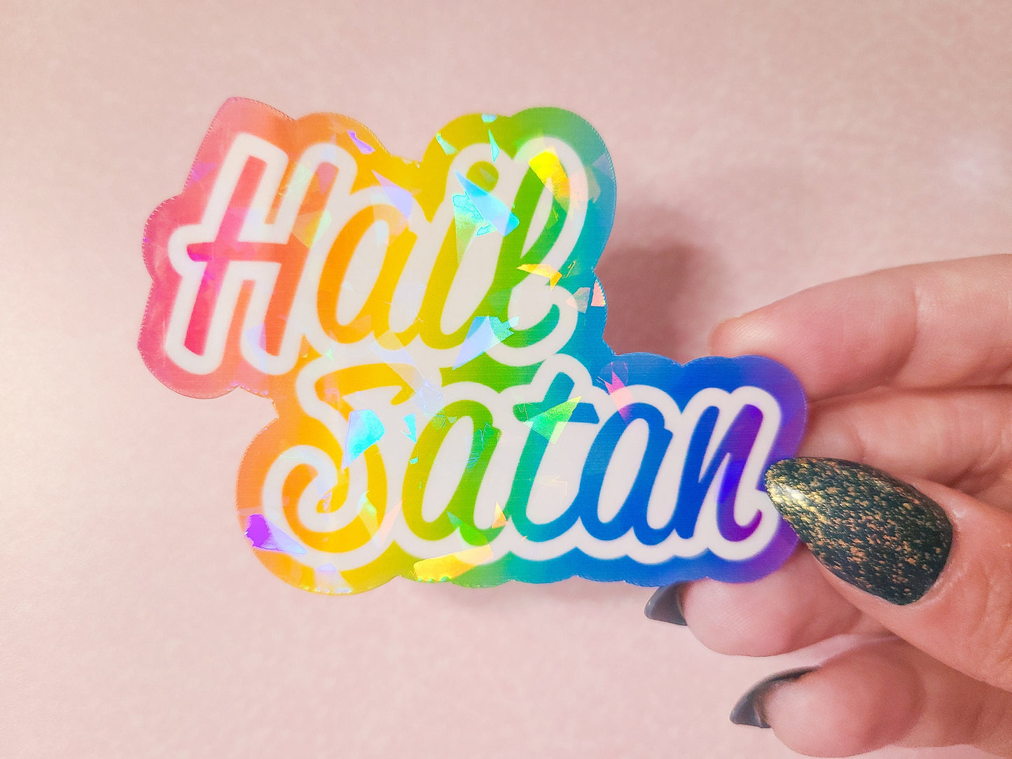 Hail Satan - Lisa Frank Inspired Holographic Sticker, 3 x 2.25 in.