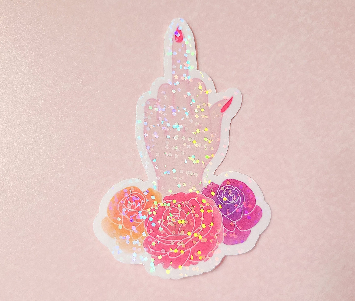 Female Middle Finger Holographic Sticker, 2x3 in.