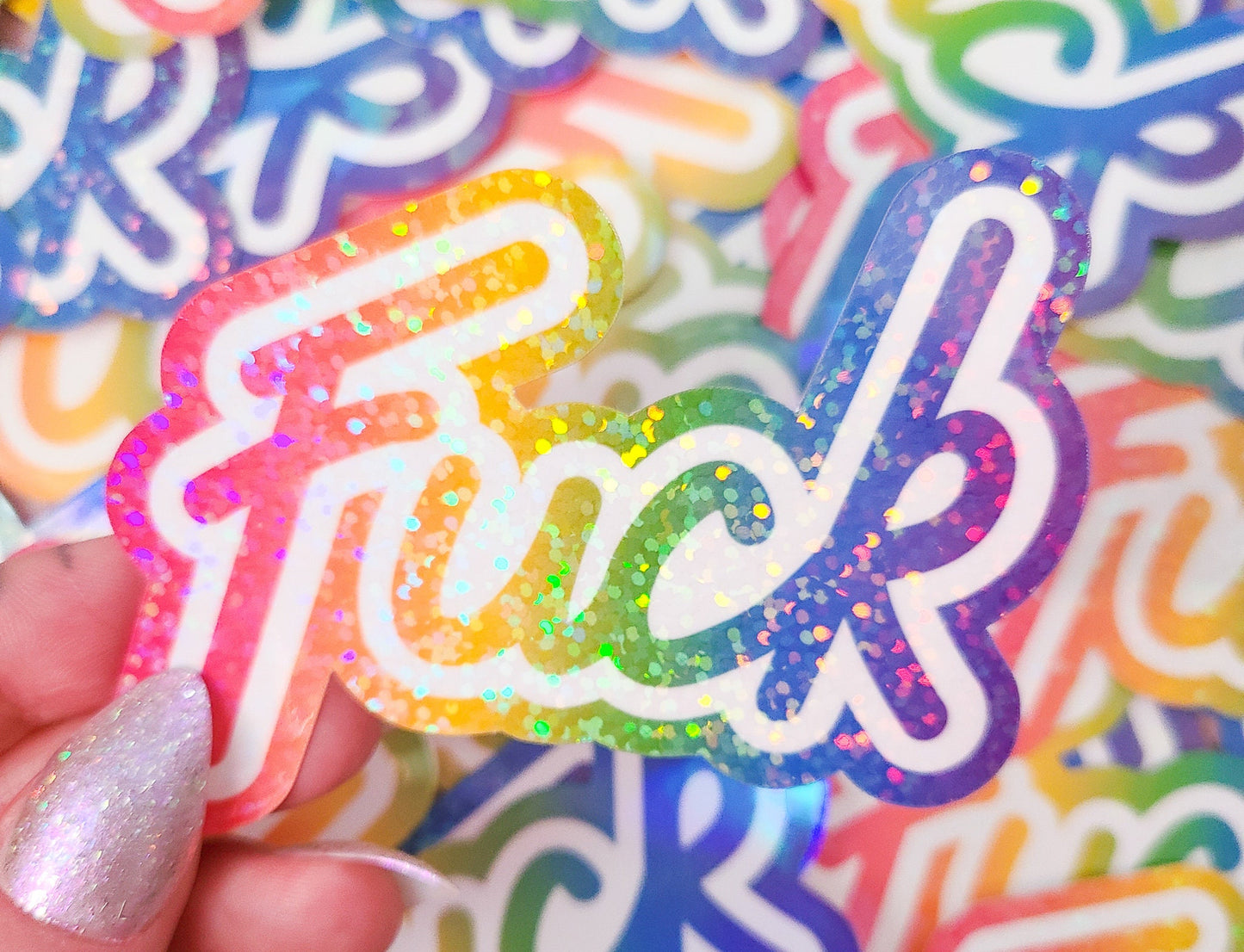 Lisa Frank Inspired "Fuck" Holographic Sticker, 2.75 x 3 in.