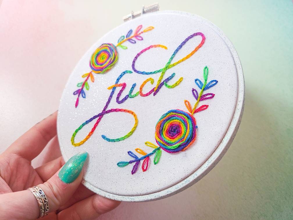 Rainbow "Fuck" Hand Embroidery - Made to Order