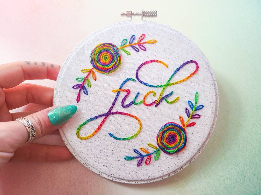 Rainbow "Fuck" Hand Embroidery - Made to Order