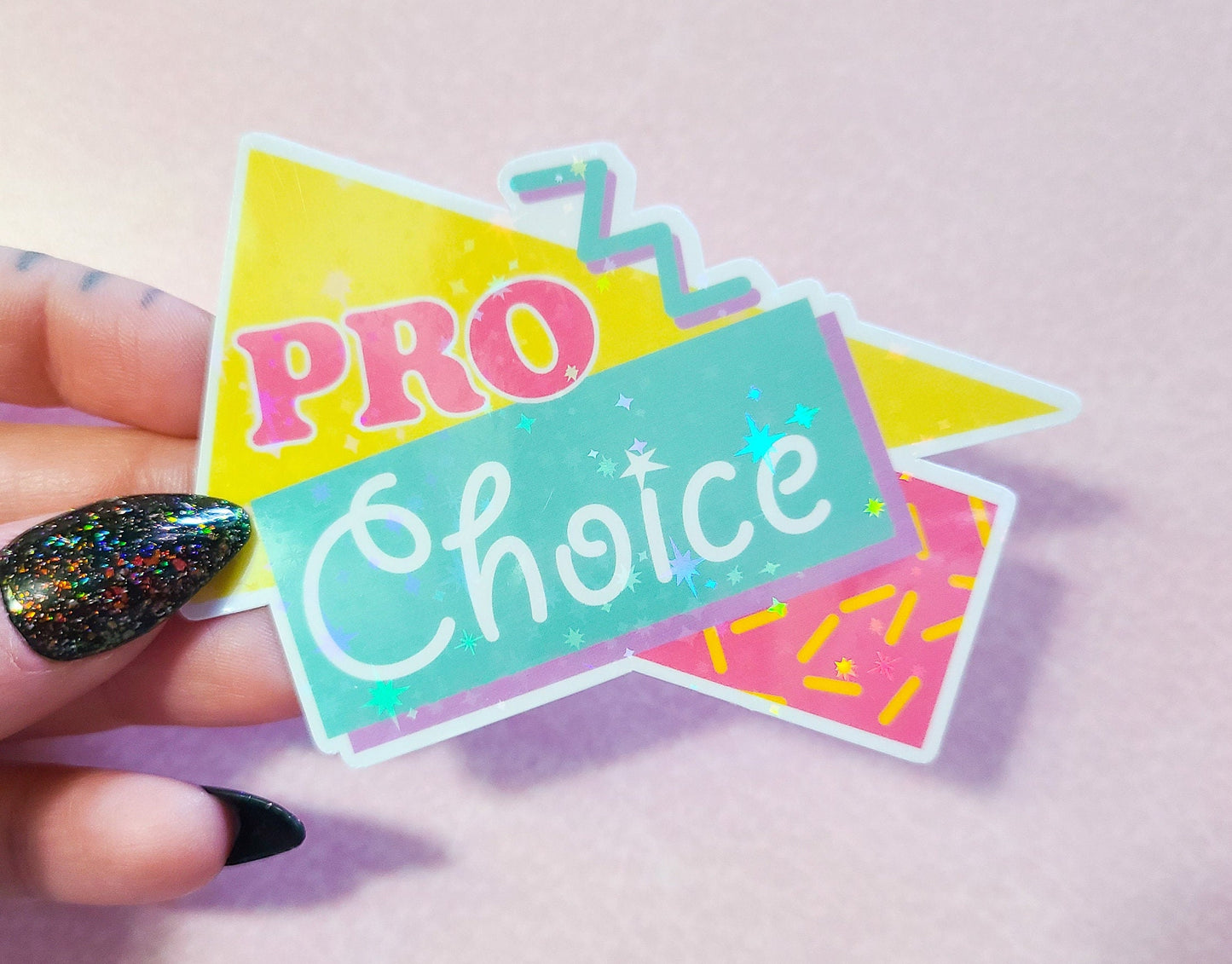 90s Pro Choice Holographic Sticker, 3.25x2.25 in.