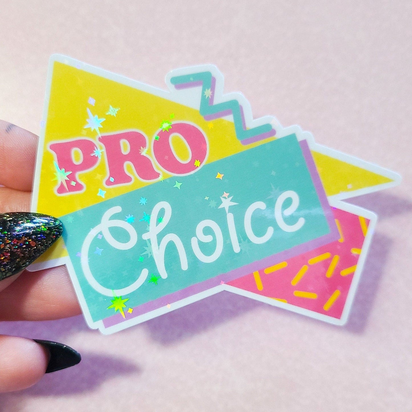 90s Pro Choice Holographic Sticker, 3.25x2.25 in.