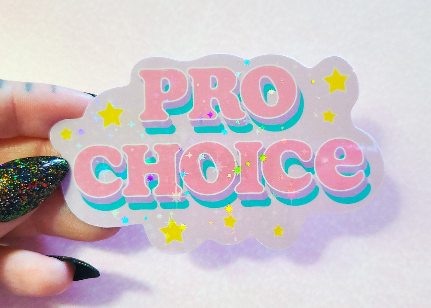 Pastel Cloud Pro Choice Holographic Sticker, 3.5 x 2 in.