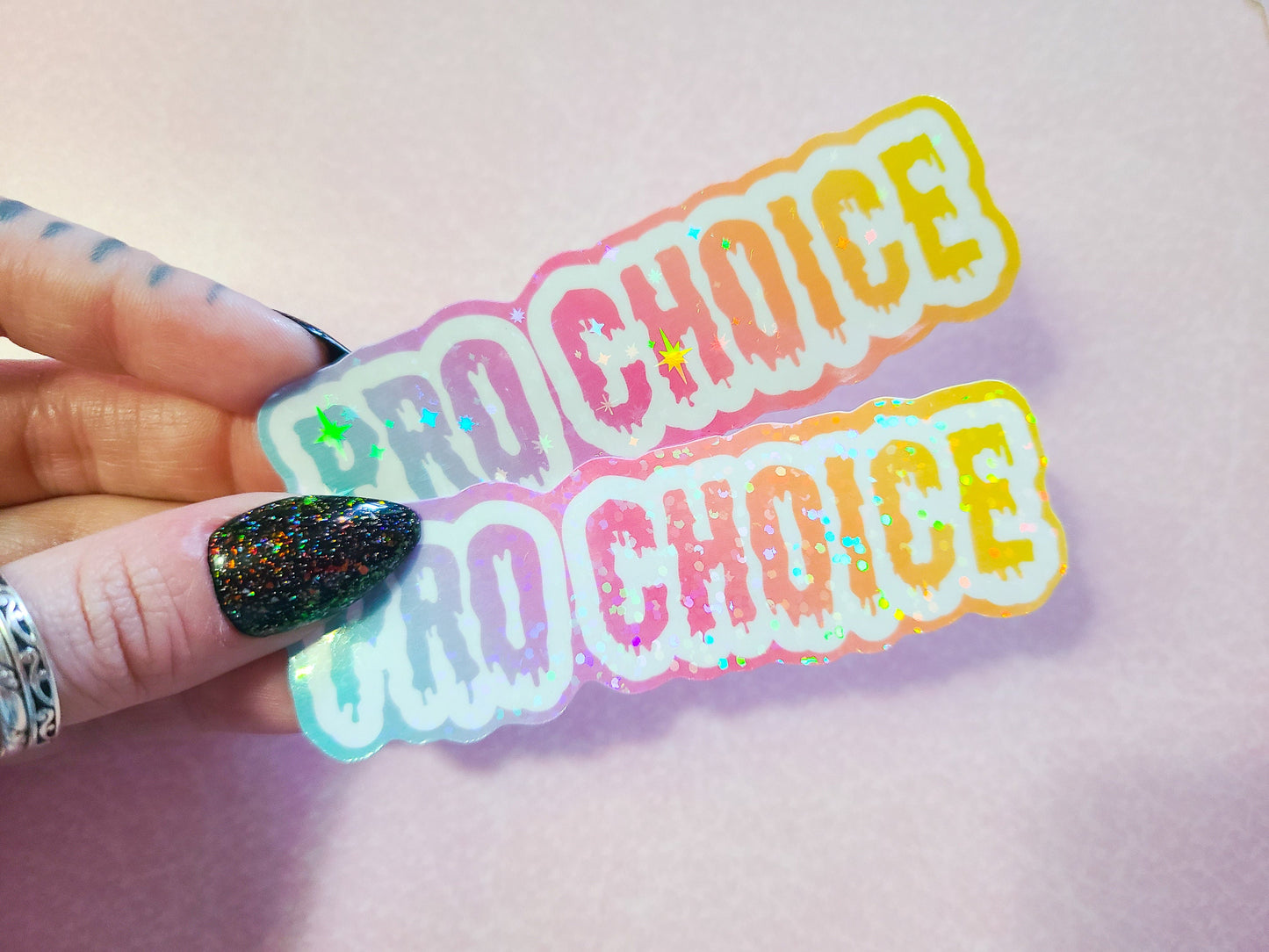 Dripping Pro Choice Holographic Sticker, 3.5x1 in.