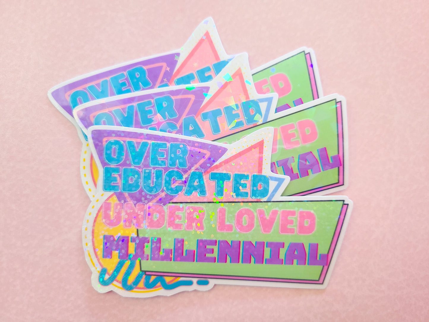 Over Educated Under Loved Millennial Sticker, 4x2.5 in.