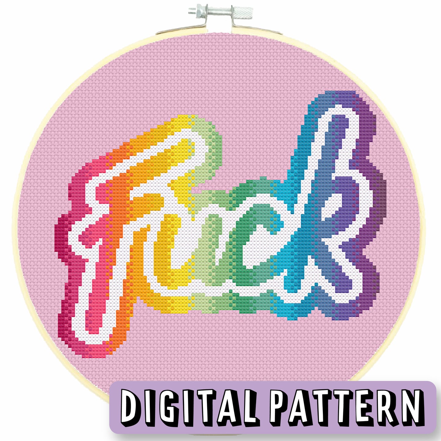 Digital Cross Stitch Pattern - Lisa Frank Inspired "fuck" pattern